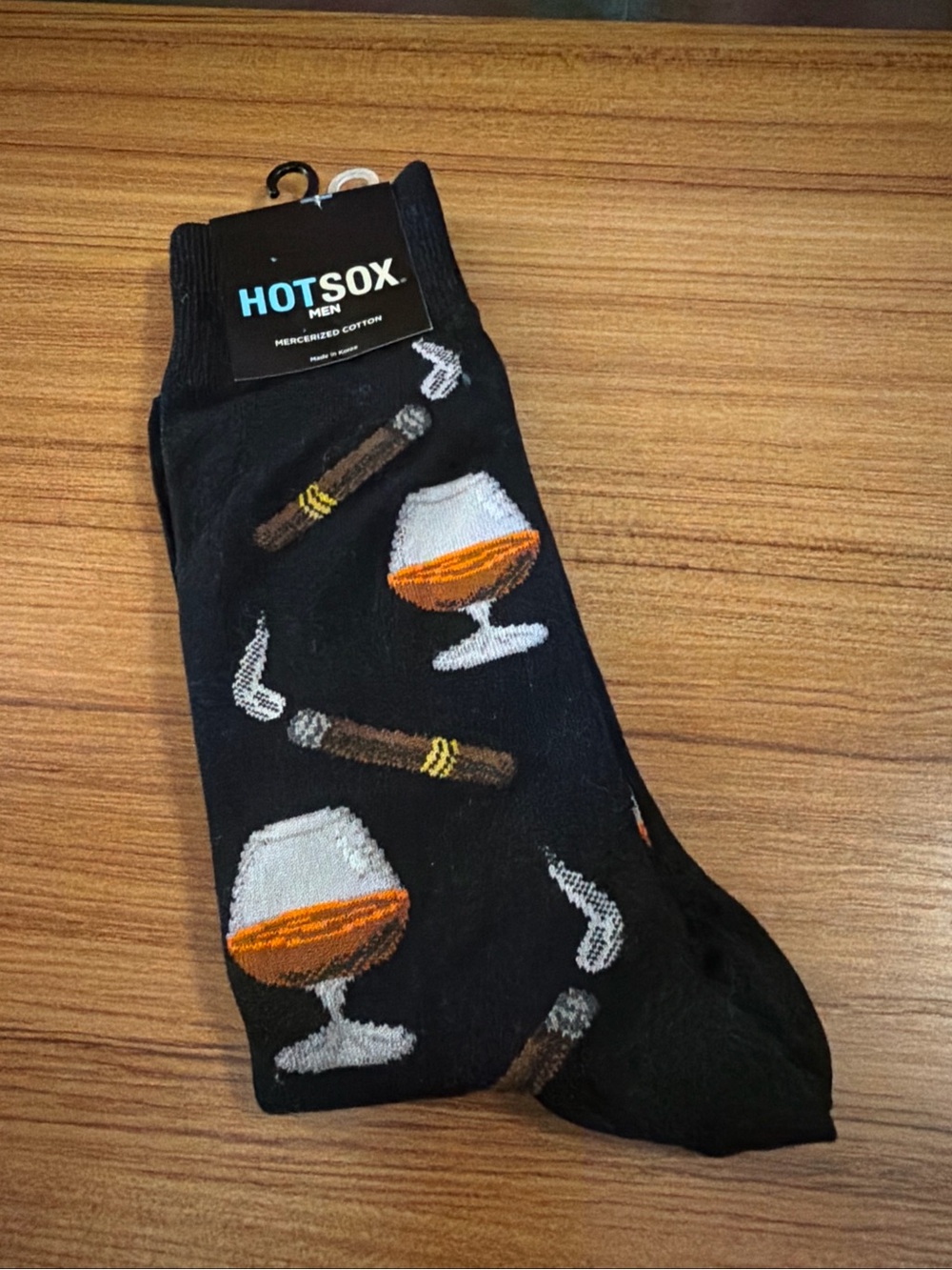 New W/Tags Hot Sox Men's Black Cognac & Cigars Novelty Crew Sock 10-13